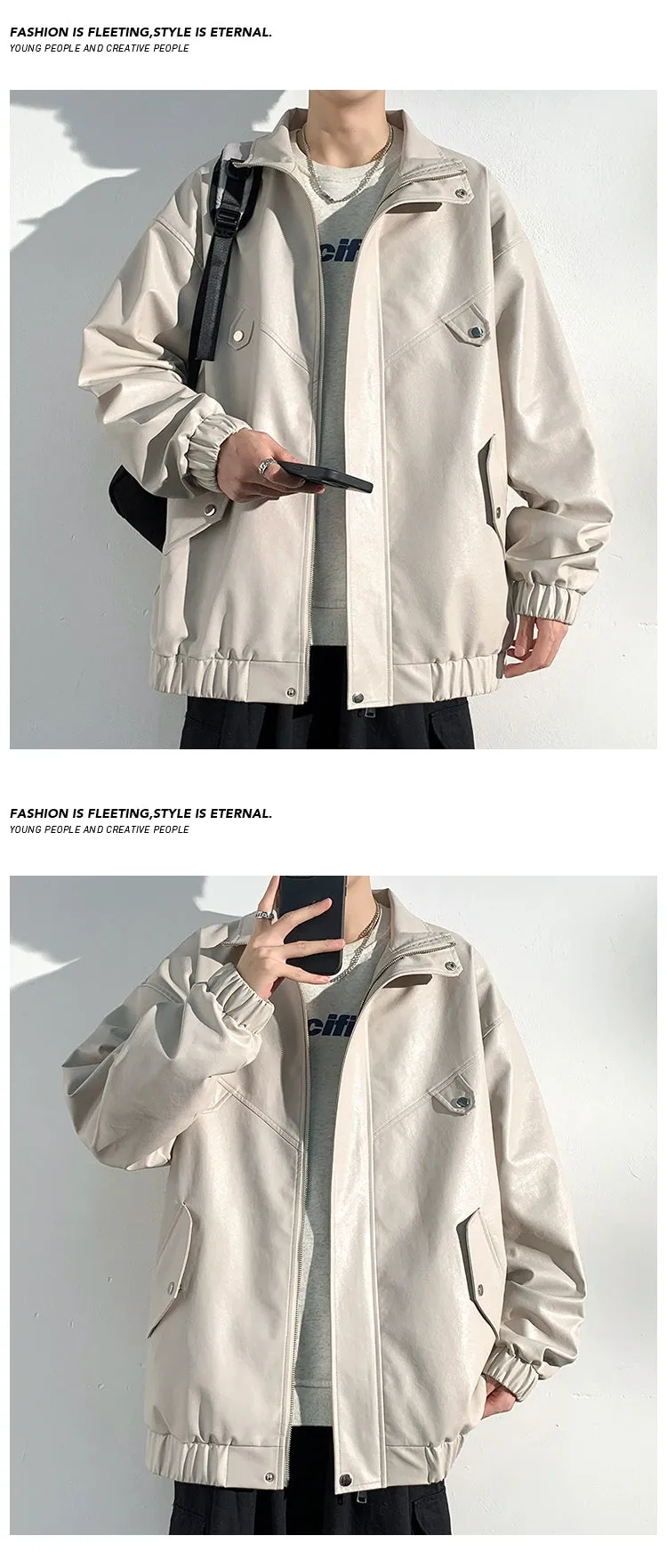 PU Leather Jacket Men's Autumn Trendy Handsome Fried Street Tops American High Street Vintage Motorcycle Clothing Men Outwear