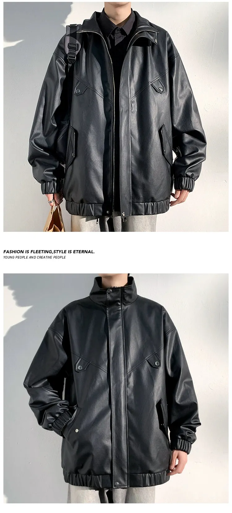PU Leather Jacket Men's Autumn Trendy Handsome Fried Street Tops American High Street Vintage Motorcycle Clothing Men Outwear