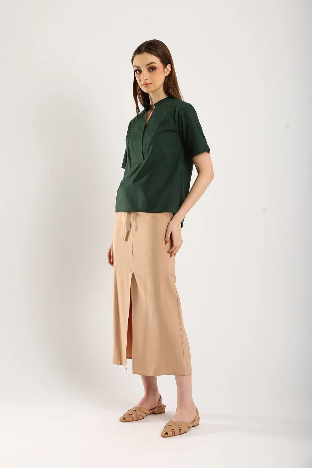 Riley Linen Midi Skirt with Sash Tie in Apricot