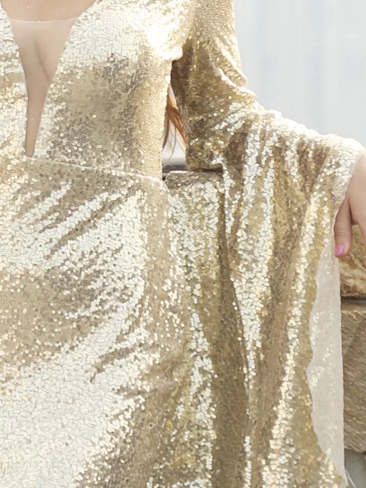 Shining Gold Sequin Beautiful Gown