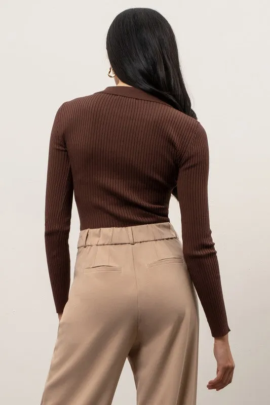 Sophia Brown Ridded Collared Top
