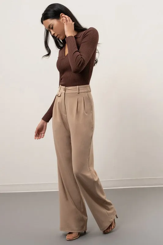Sophia Brown Ridded Collared Top