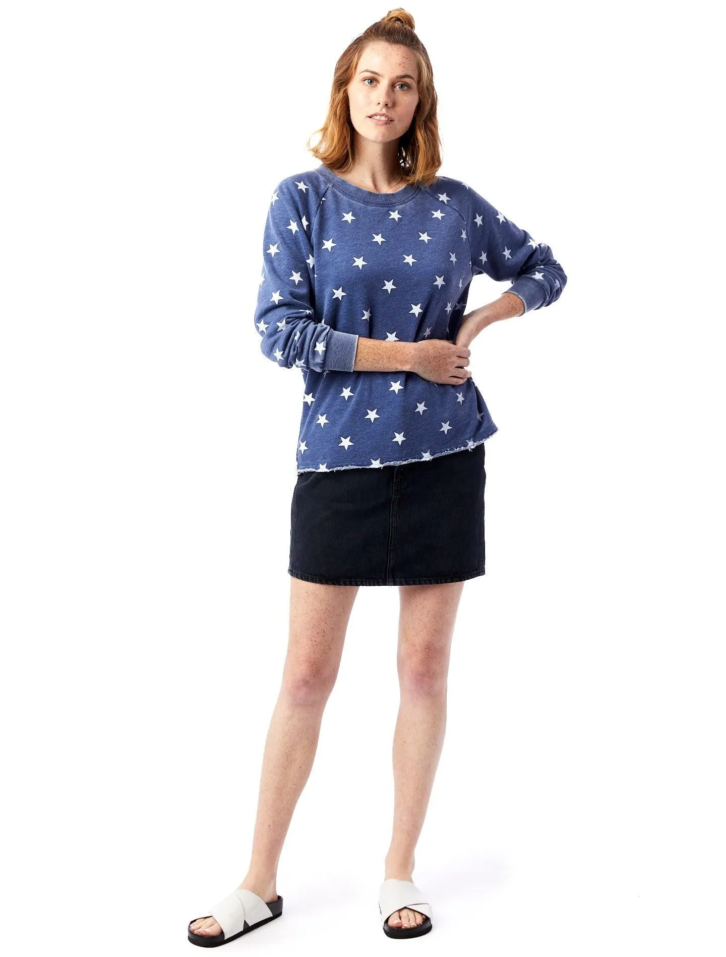 Star Printed Burnout French Terry Pullover Sweatshirt