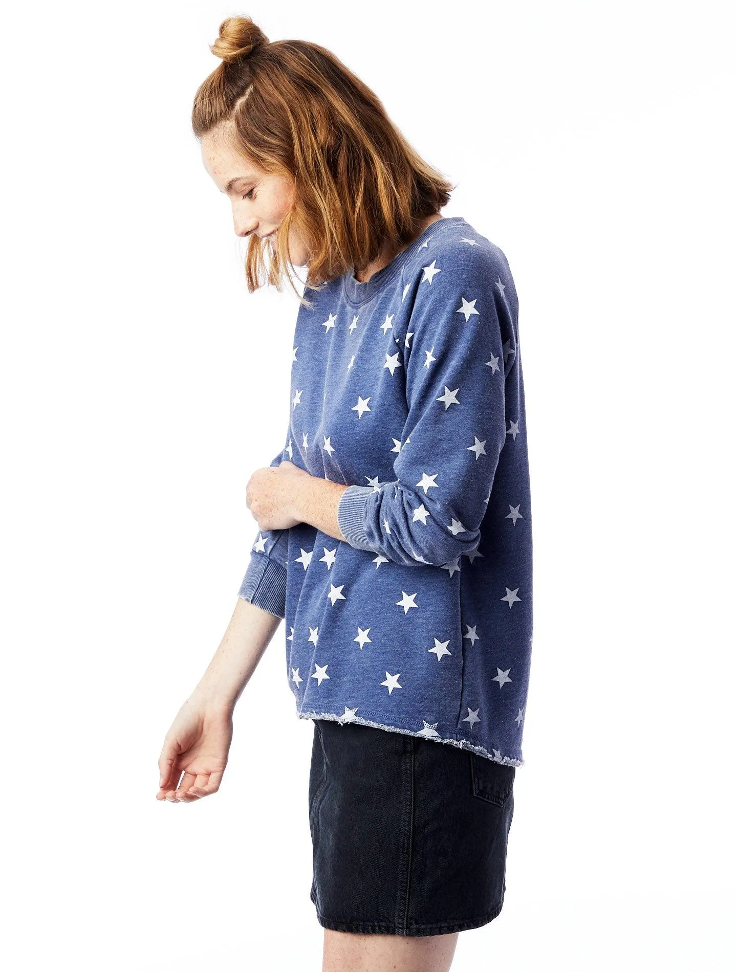 Star Printed Burnout French Terry Pullover Sweatshirt