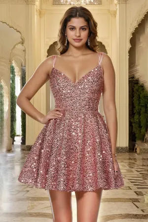 V-neck Sequin Straps A Line Homecoming Dresses