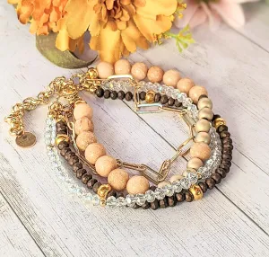 Warm Honey Beaded layered cuff bracelet