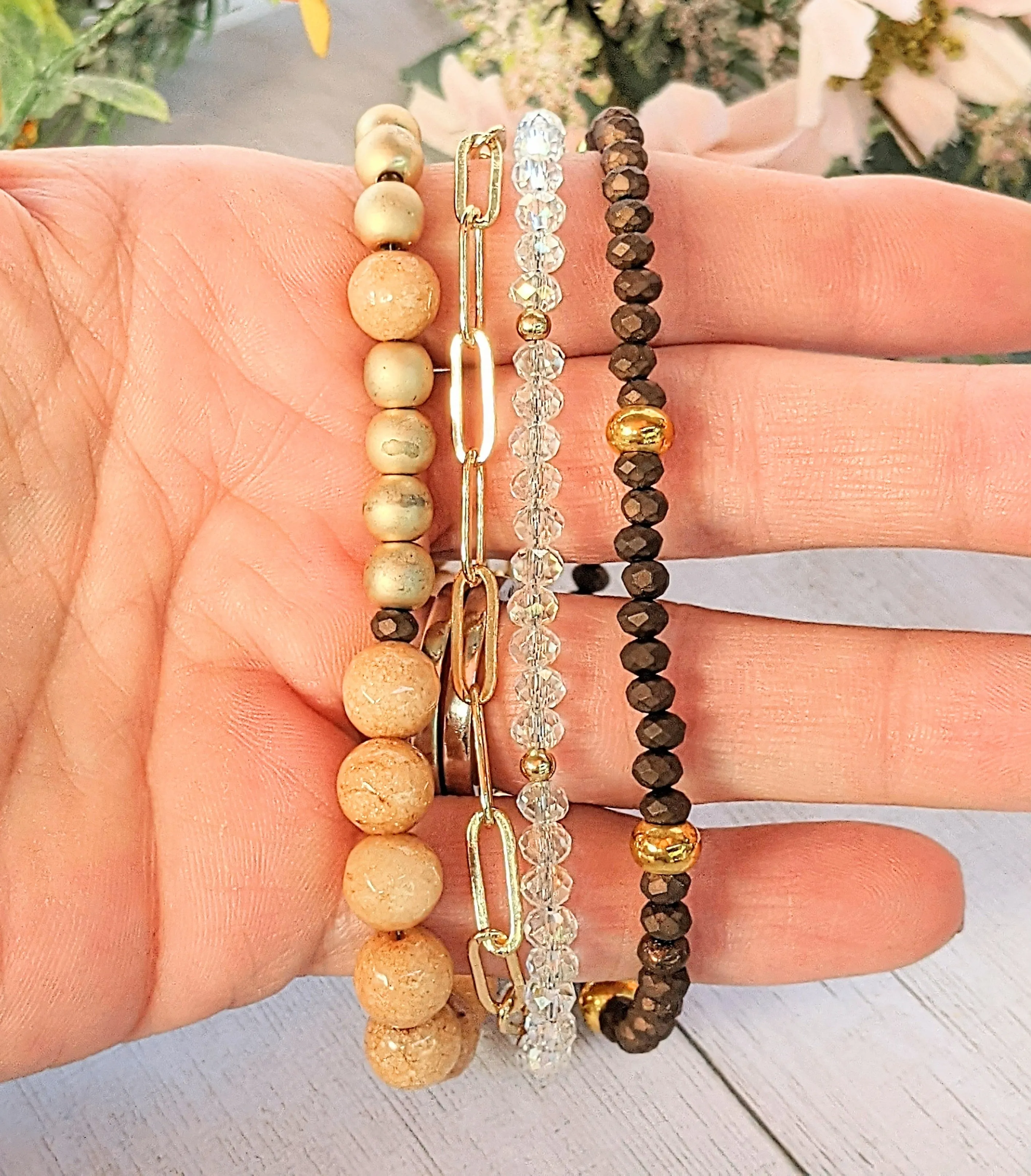 Warm Honey Beaded layered cuff bracelet