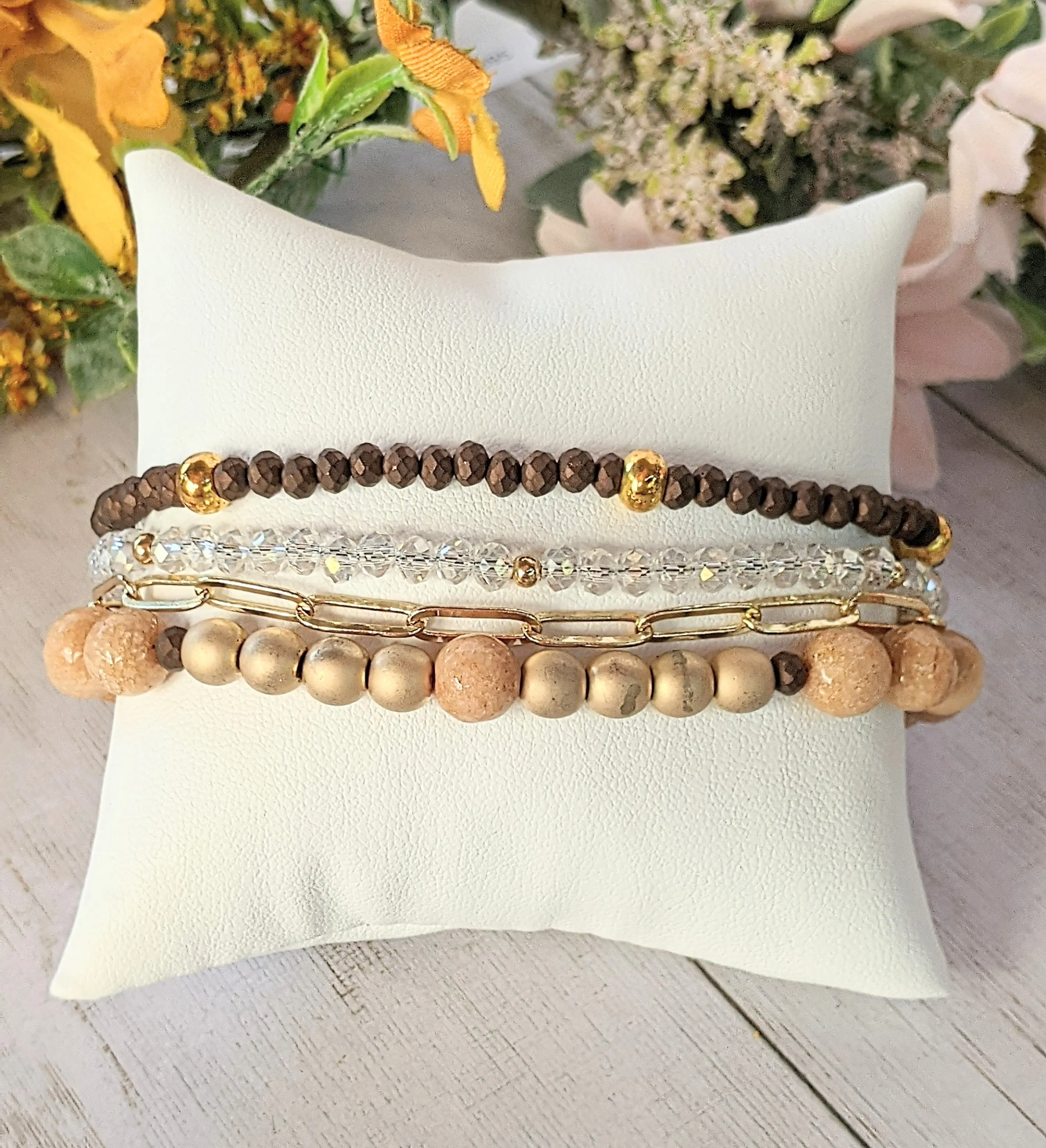 Warm Honey Beaded layered cuff bracelet