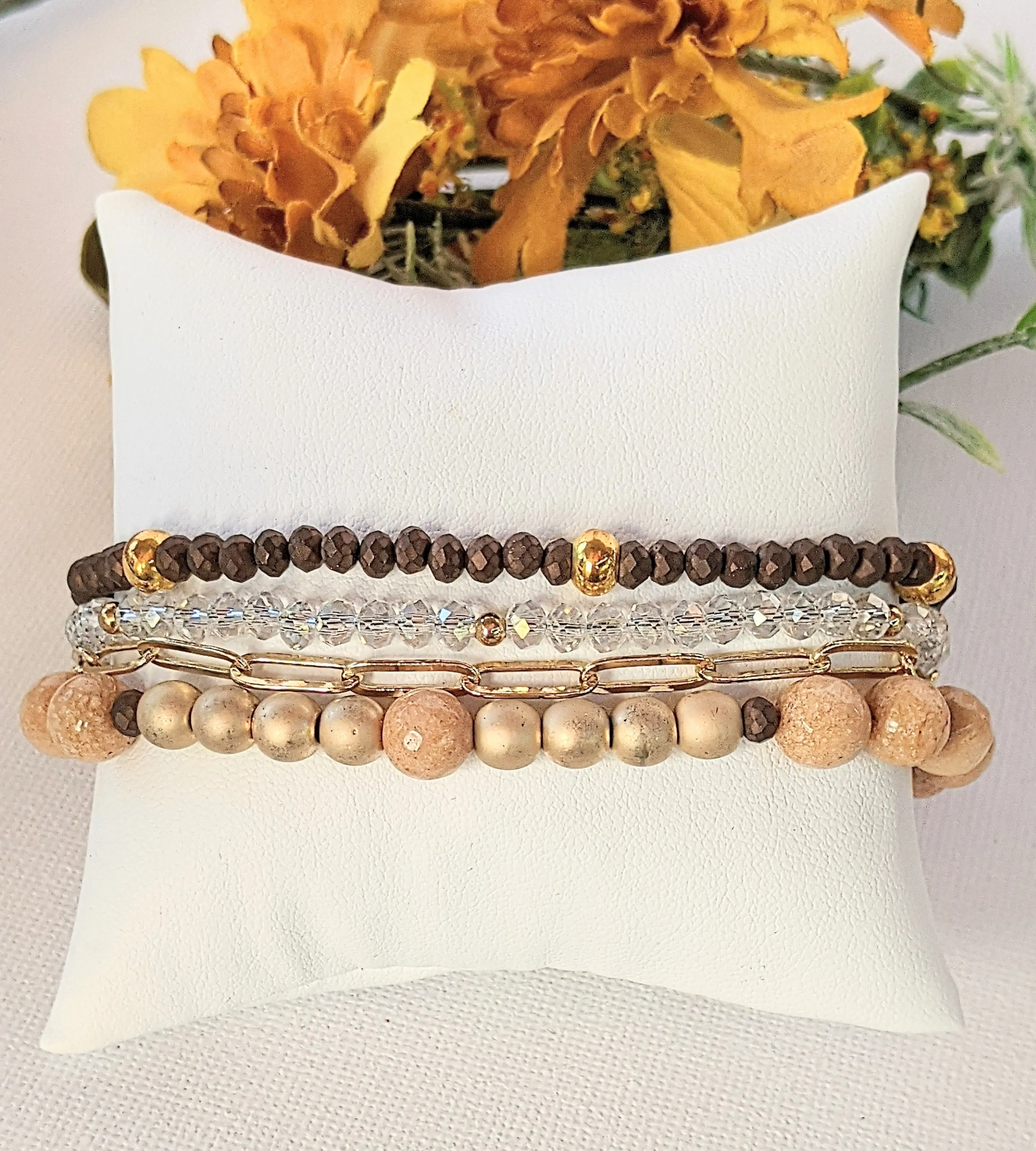 Warm Honey Beaded layered cuff bracelet