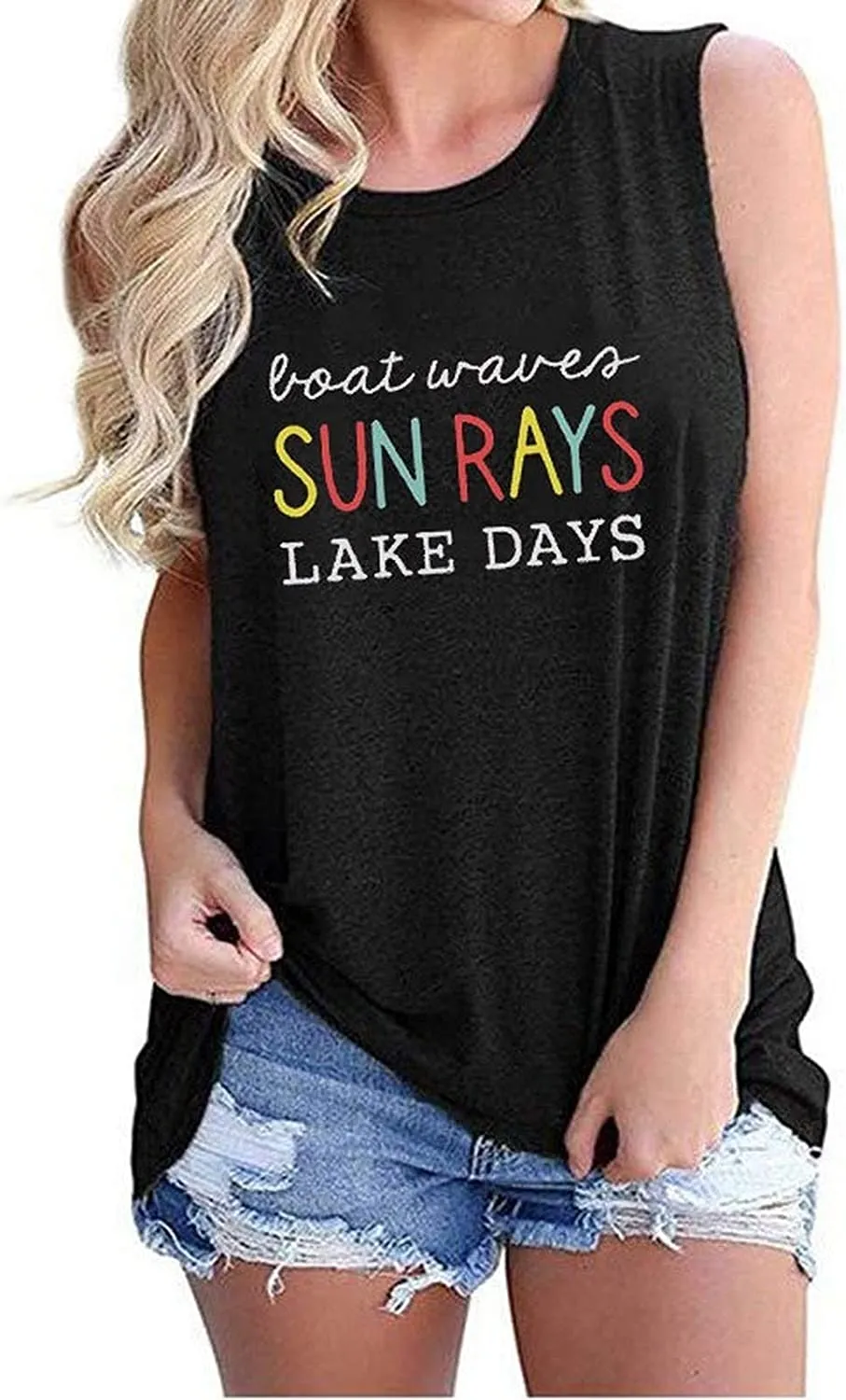 Women Boat Waves Sun Rays Lake Days Fashion Tank Tops