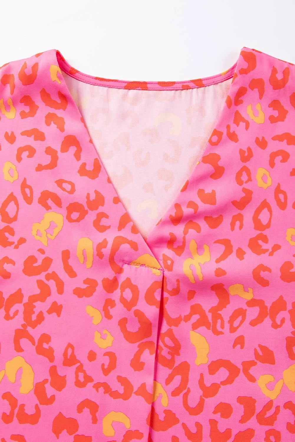 Women Leopard Print V Neck Short Sleeve Blouse | S-XL