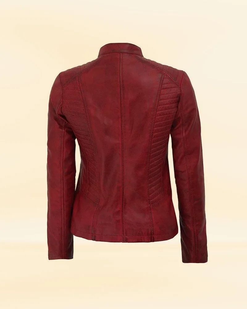 Women Waxed Leather Biker Jacket