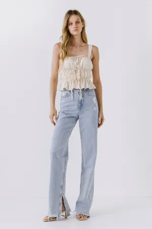 Women Woven Sleeveless Shirred Blouse