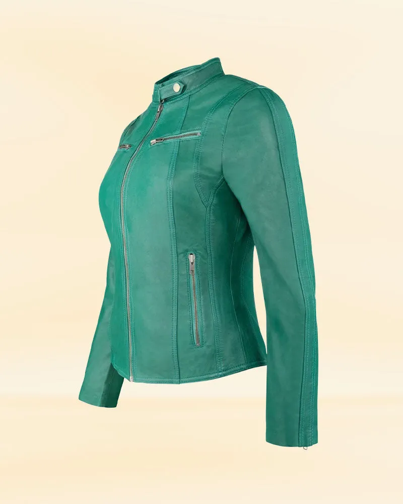 Women's Green Leather Jacket | Green Biker Jacket